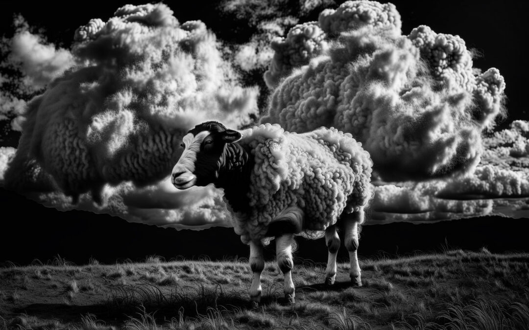 ai-rendered sheep and clouds